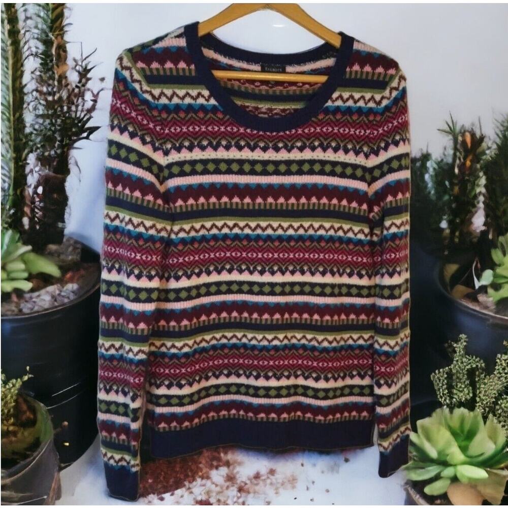 Talbots Mixed Pattern Fair Isle Knit Sweater w/ Rhinestones – Size Small